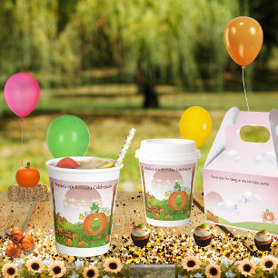 Whimsical Rose Pink Sky Pumpkin Carriage Birthday Paper Cups