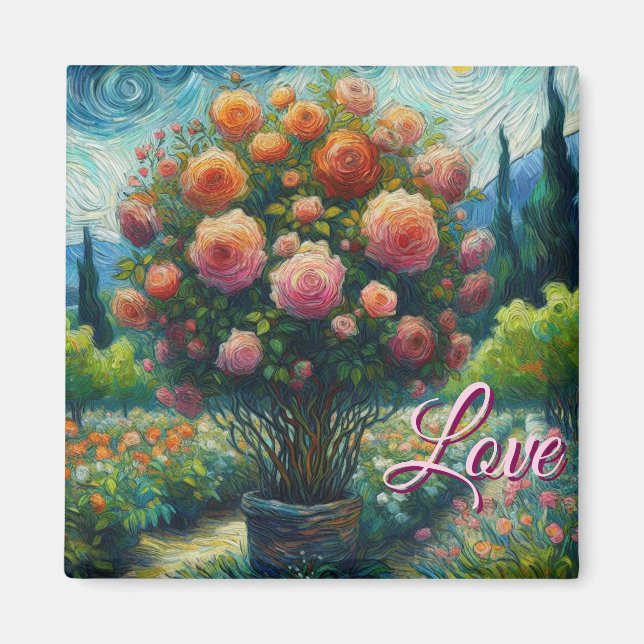 Whimsical Rose Topiary Impressionistic Painting Magnet (Front)