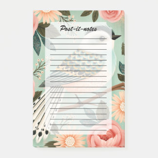 Whimsical Roses Flowers Vintage Folk Bird Post-it Notes