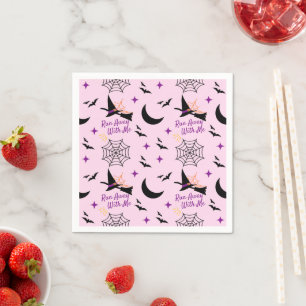 Whimsical "Run Away With Me" Halloween Witch & Bat Napkin