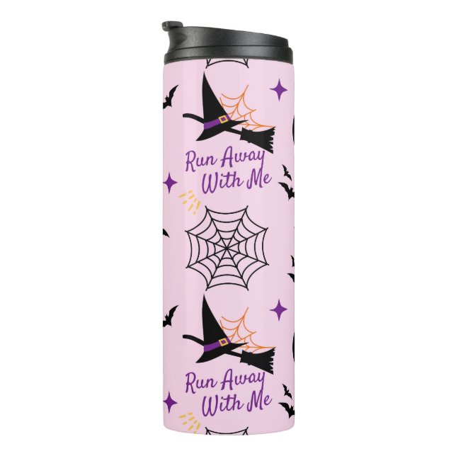Whimsical "Run Away With Me" Halloween Witch & Bat Thermal Tumbler (Rotated Right)