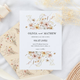 Whimsical Rustic Beige Meadow Wildflower Wedding Invitation