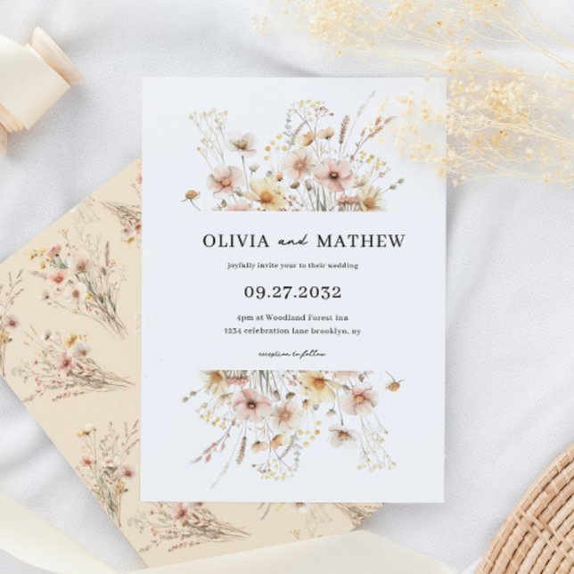 Whimsical Rustic Beige Meadow Wildflower Wedding Invitation (Creator Uploaded)