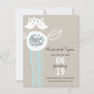 Whimsical Rustic Blue Owls Photo Save The Date