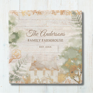 Whimsical Rustic Country House Family Name Stone Coaster
