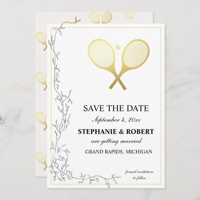 Whimsical Rustic Golden Tennis Themed   Save The Date (Front/Back)