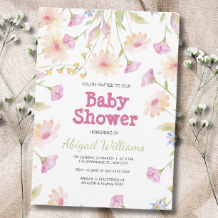 Whimsical Rustic Pink Floral Baby Shower Invitation