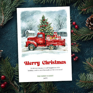 Whimsical Rustic Red Truck Holiday Scene Greeting Card