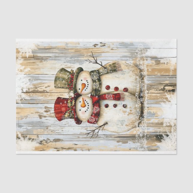 Whimsical Rustic Snowman Couple DY8L Decoupage Tissue Paper (Front)
