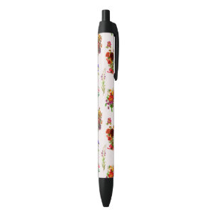 Whimsical Rustic Summer Wildflowers Foliage Black Ink Pen