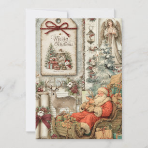 Whimsical Rustic Vintage Santa Christmas Card