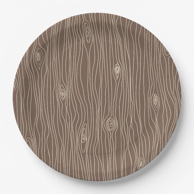 Whimsical Rustic Wood Grain Woodland Forest Paper Plate (Front)