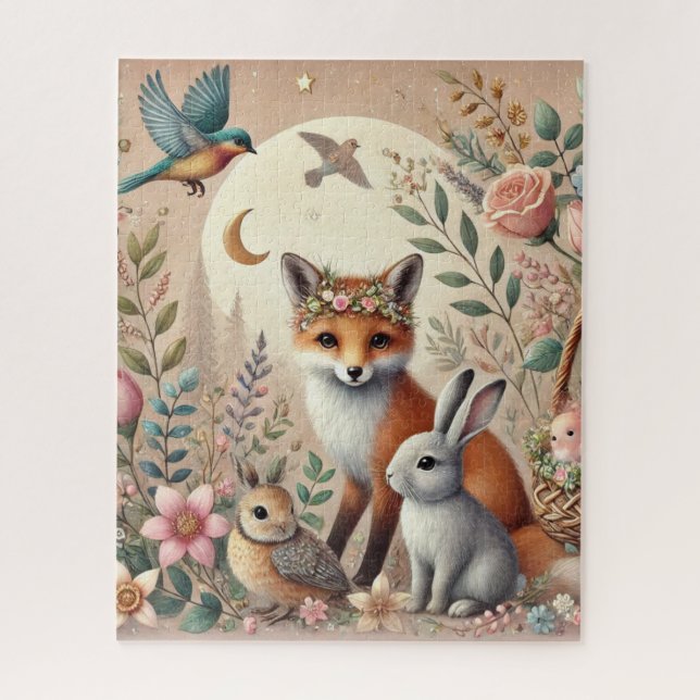 Whimsical Rustic Woodland Animals  Jigsaw Puzzle (Vertical)