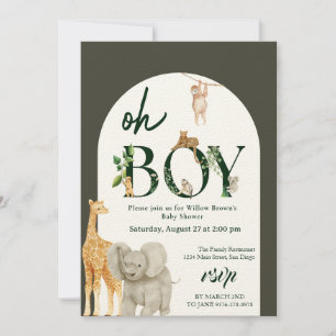  whimsical Safari Animal Jungle Green Baby Shower Invitation