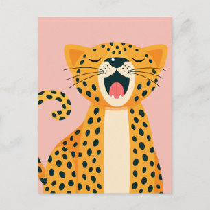 Whimsical Safari Animal Yawning Cheetah Cartoon Holiday Postcard