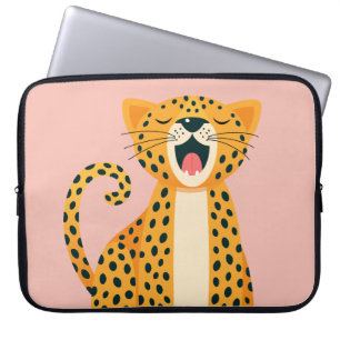 Whimsical Safari Animal Yawning Cheetah Cartoon Laptop Sleeve