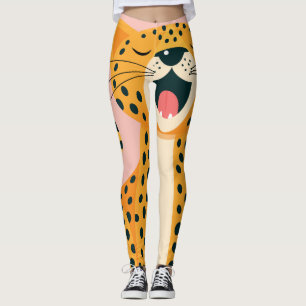 Whimsical Safari Animal Yawning Cheetah Cartoon Leggings