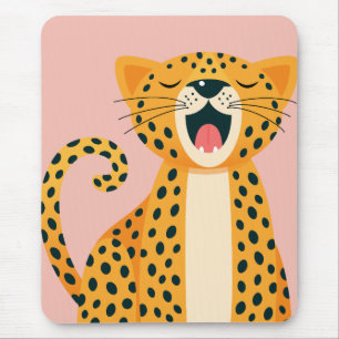 Whimsical Safari Animal Yawning Cheetah Cartoon Mouse Pad