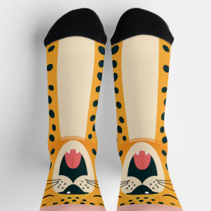 Whimsical Safari Animal Yawning Cheetah Cartoon Socks