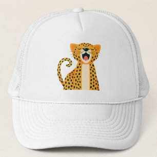 Whimsical Safari Animal Yawning Cheetah Cartoon Trucker Hat