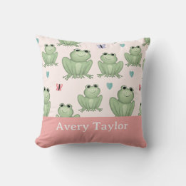 Whimsical Sage Frog Gender Neutral Nursery Name Cushion