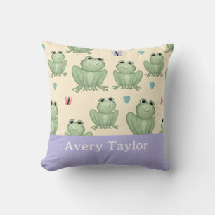 Whimsical Sage Frog Gender Neutral Nursery Name Cushion