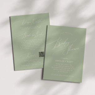 Whimsical Sage Green All in One Baby Shower Invitation