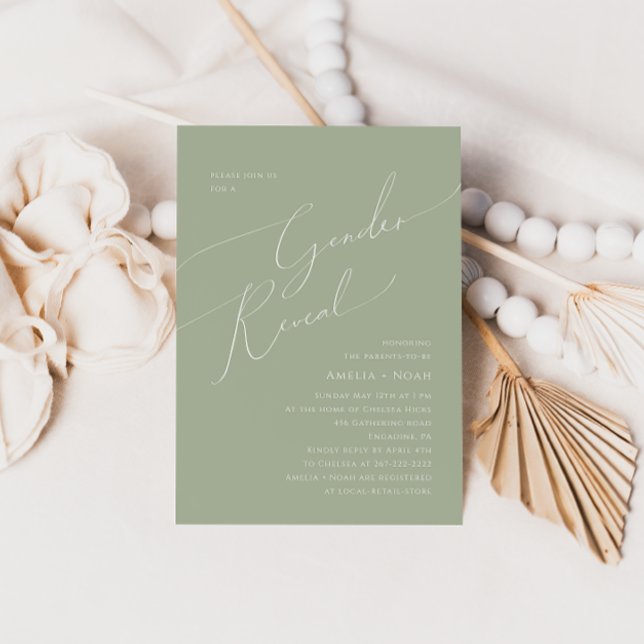 Whimsical Sage Green Baby Gender Reveal  Invitation (Creator Uploaded)