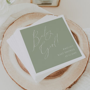 Whimsical Sage Green Baby Girl Baby Shower Napkin