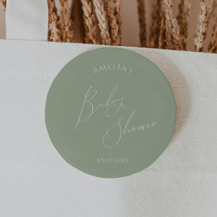 Whimsical Sage Green Baby Shower 6 Cm Round Badge