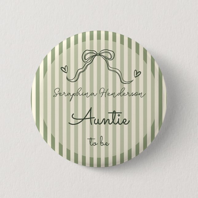 Whimsical Sage Green Baby Shower Auntie To Be 6 Cm Round Badge (Front)