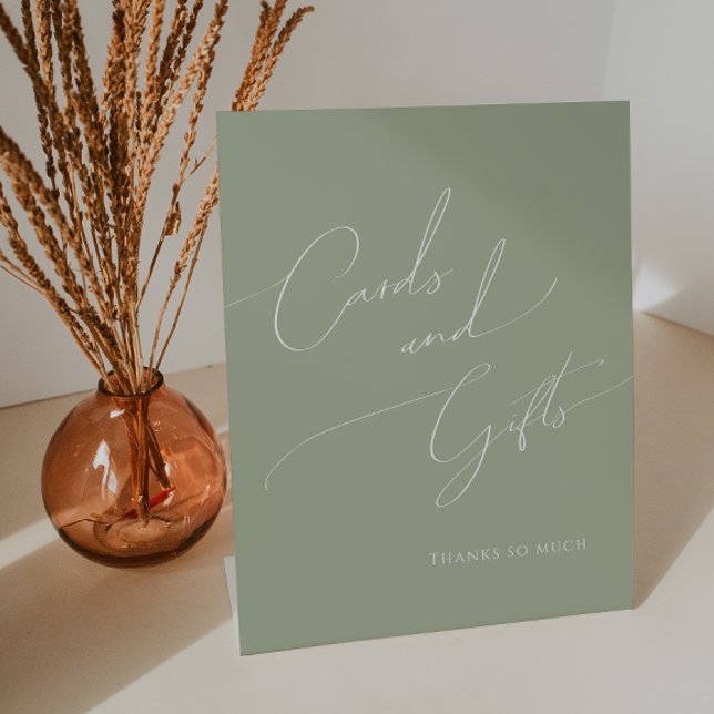 Whimsical Sage Green Baby Shower Cards and Gifts Pedestal Sign (Creator Uploaded)