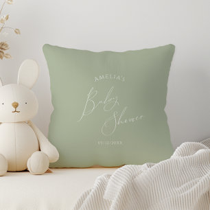Whimsical Sage Green Baby Shower Cushion