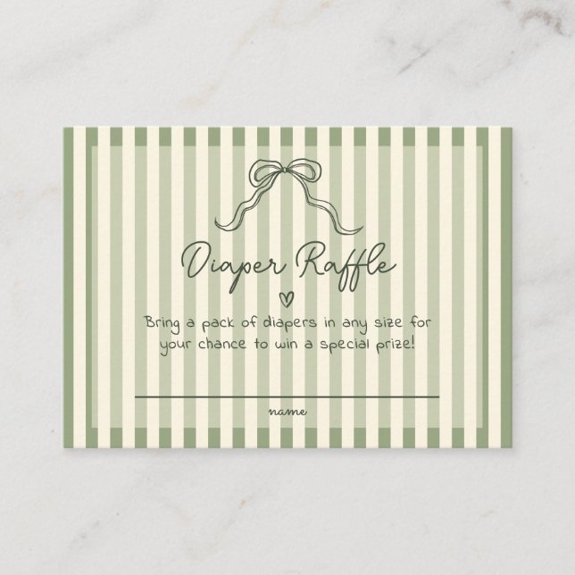 Whimsical Sage Green Baby Shower Diaper Raffle Enclosure Card (Front)