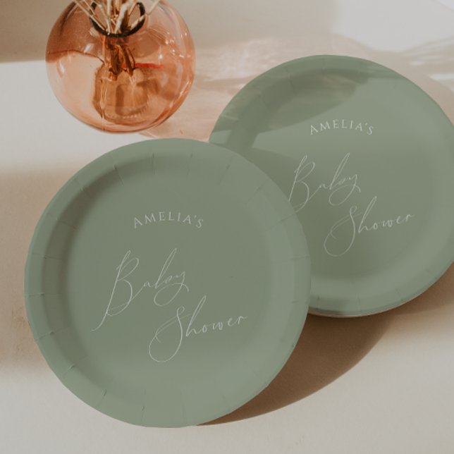 Whimsical Sage Green Baby Shower Paper Plate (Creator Uploaded)