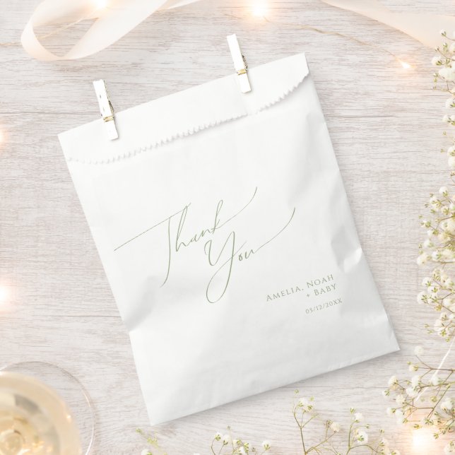 Whimsical Sage Green Baby Shower Thank You Favour Bags (Clipped)