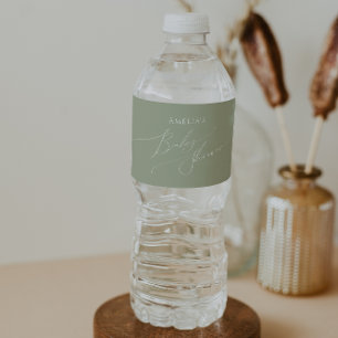 Whimsical Sage Green Baby Shower Water Bottle Label