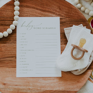 Whimsical Sage Green Baby Word Scramble Card