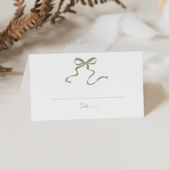 Whimsical Sage Green Bow Wedding Place Card (Creator Uploaded)