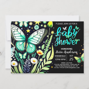 Whimsical Sage Green Butterfly Baby Shower Invitation