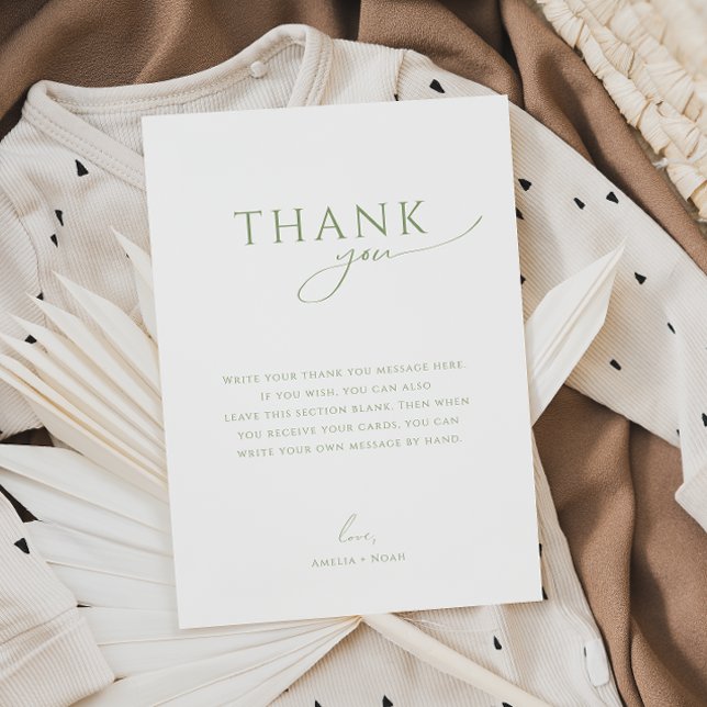Whimsical Sage Green Flat Vertical Baby Shower Thank You Card (Creator Uploaded)