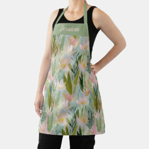 Whimsical Sage Green Floral Personalised Apron