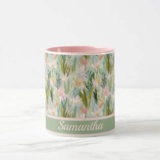 Whimsical Sage Green Floral Personalised Mug