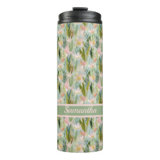 Whimsical Sage Green Floral Personalised Thermal Tumbler