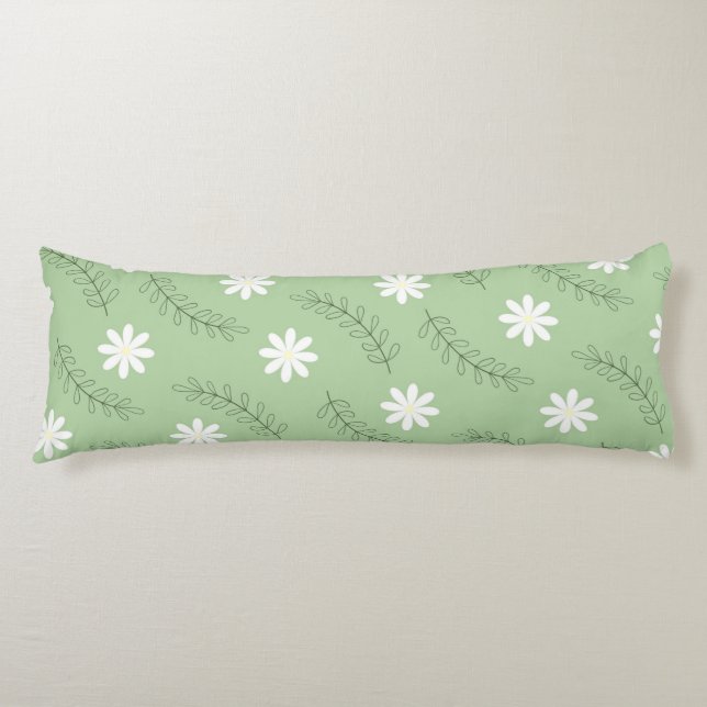 Whimsical Sage Green Floral Retro, Cheerful Body Cushion (Front)