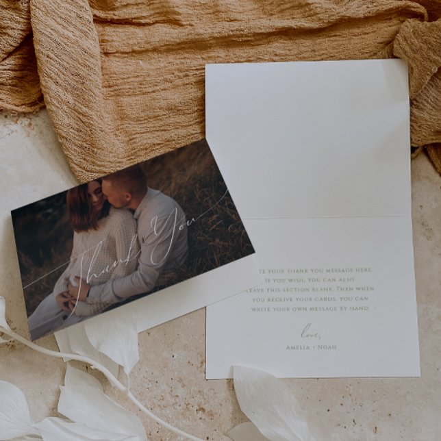 Whimsical Sage Green Font Folded Photo Baby Shower Thank You Card (Creator Uploaded)