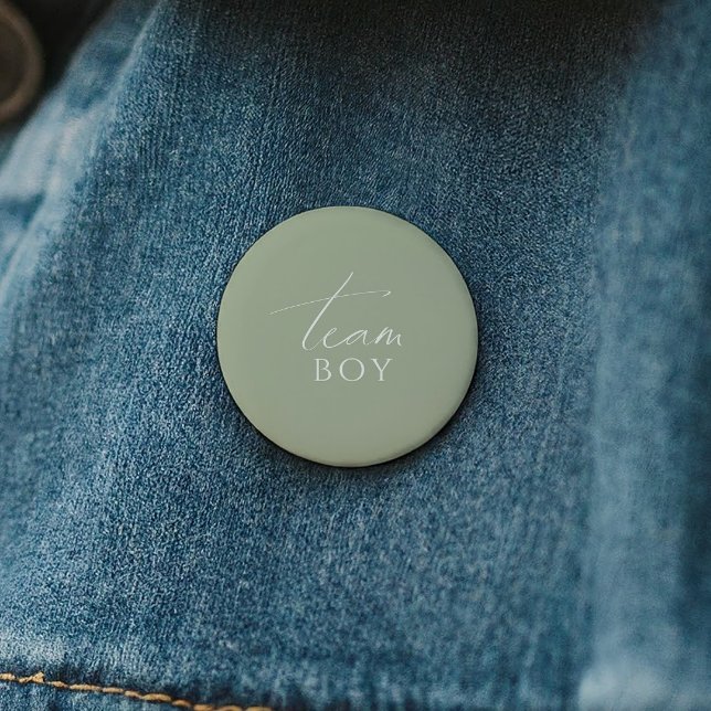 Whimsical Sage Green Gender Reveal Team Boy 6 Cm Round Badge (Creator Uploaded)