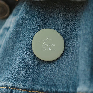 Whimsical Sage Green Gender Reveal Team Girl 6 Cm Round Badge