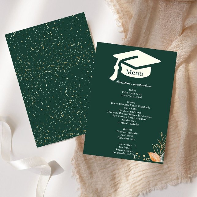 Whimsical sage green Graduation party dinner menu  (Creator Uploaded)