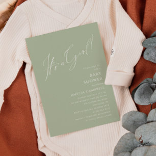 Whimsical Sage Green It's a Girl Baby Shower Invitation